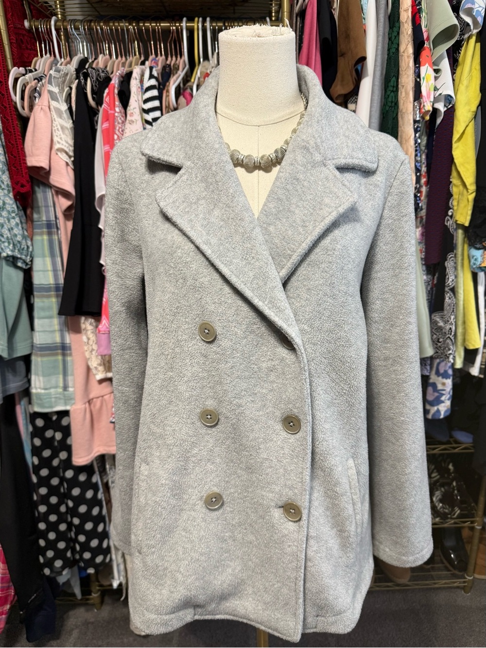 Talbots Light Gray Cozy Fleece Double Breasted Pea Coat Jacket Large
